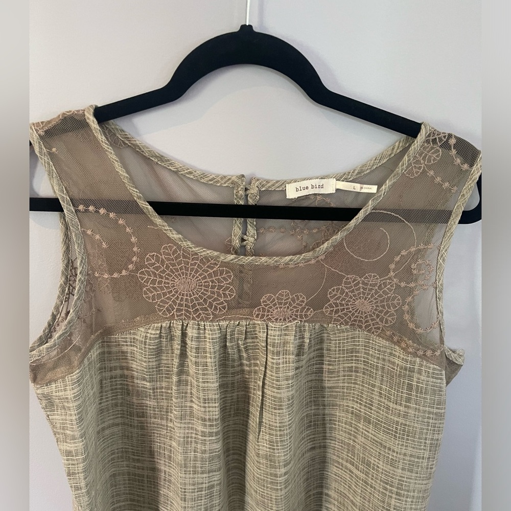 Blue Bird Womens Tunic Woven Brown Tan Cotton Lace Layered Lined in size L - Picture 2 of 6
